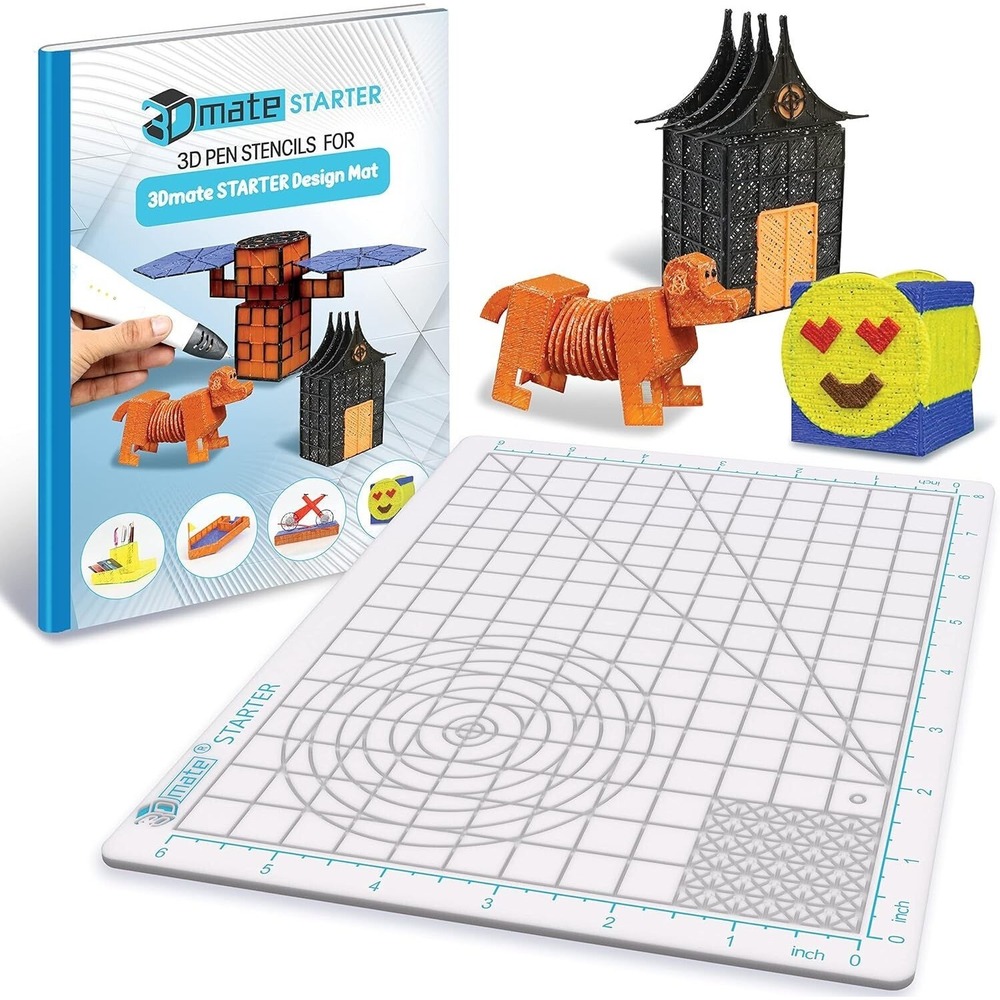 3Dmate Starter Transparent 3D Pen Mat 9x7 w/ Template Stencils‎ Book